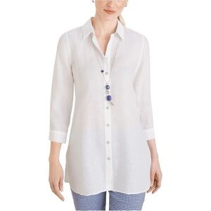 Chico’s Size 2 (US 12) Optic White No-Iron Fresh Chic 3/4 Sleeve Linen Tunic